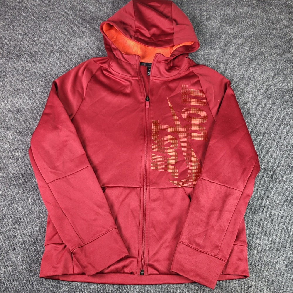 Nike Dri-FIT Womens XL Full Zip Hoodie Red Just Do It Graphic Sweatshirt